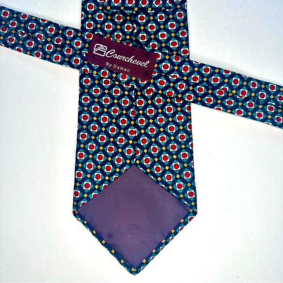 Courchevel By Damon Geometric Patterned Silk Hand Made Classic Tie - Picture 2 of 6